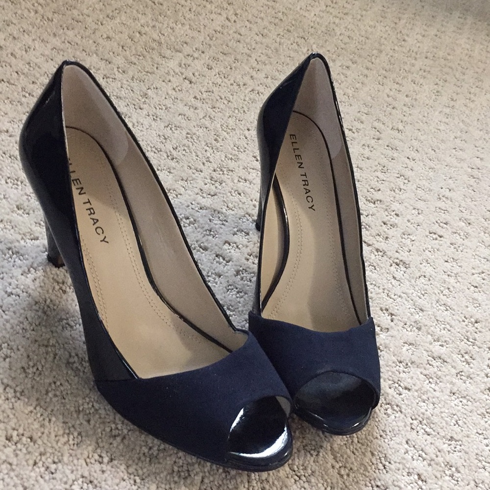 Navy peep toe heels